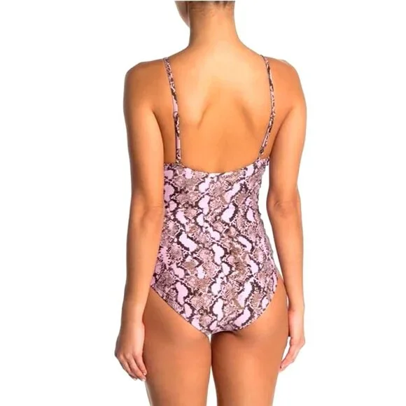 Rachel Roy S Corset Laced Side Pink Snake Python Swimsuit One-piece Swimwear